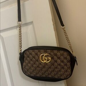 Gucci Black and Brown Crossbody Bag with a Gold Accents